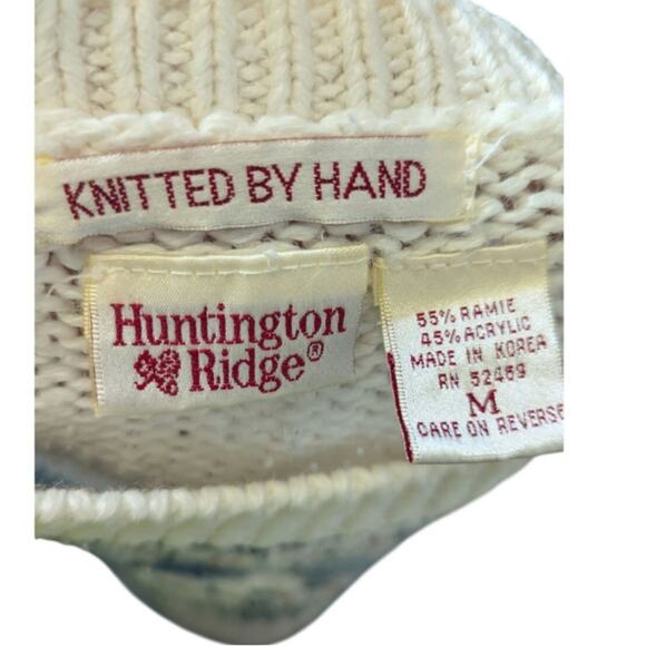 Vintage Huntington Ridge hand knitted fair isle cotton blend sweater ivory Med - Picture 6 of 6